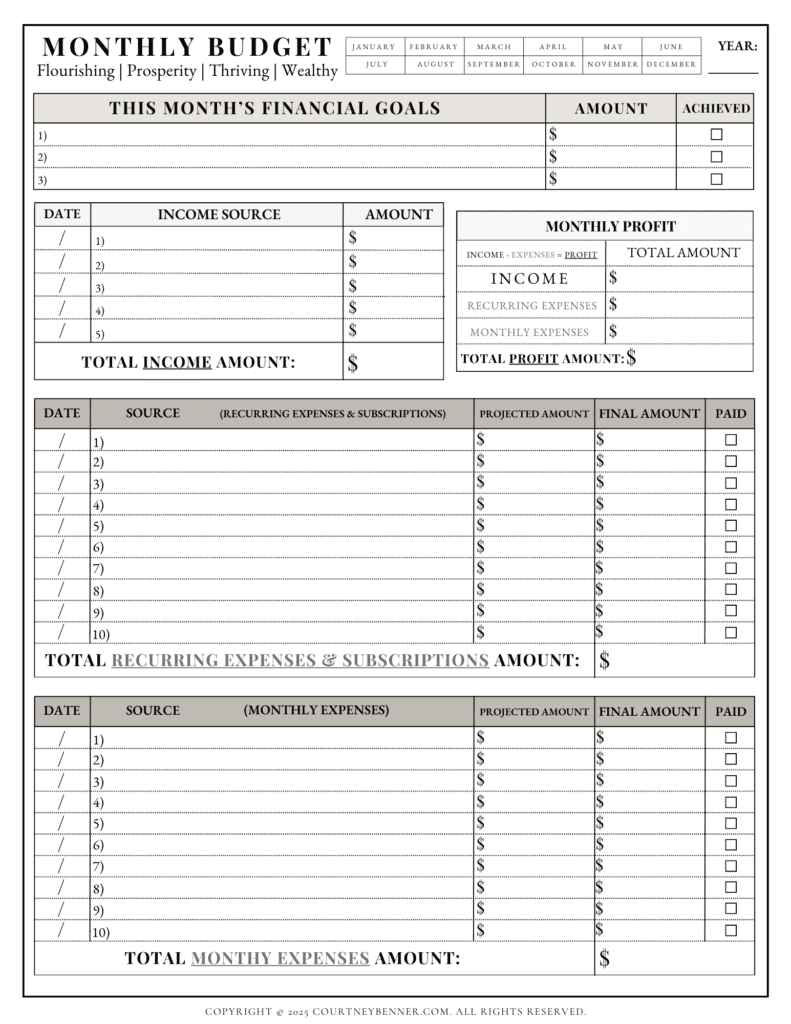 budget organizer template