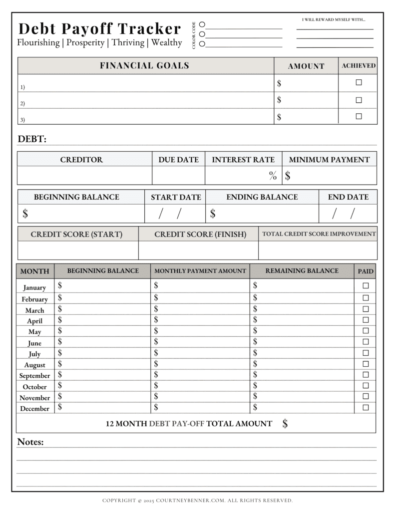 debt payoff tracker printable