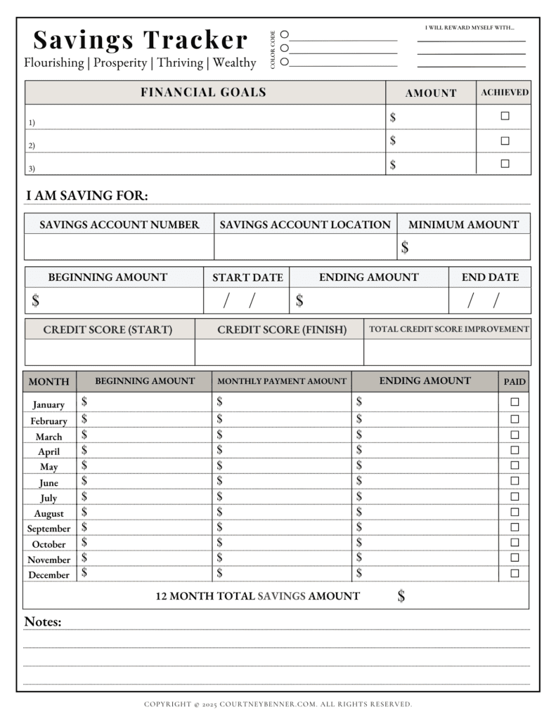 savings tracker template