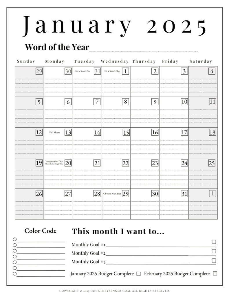 january 2025 calendar printable with holidays