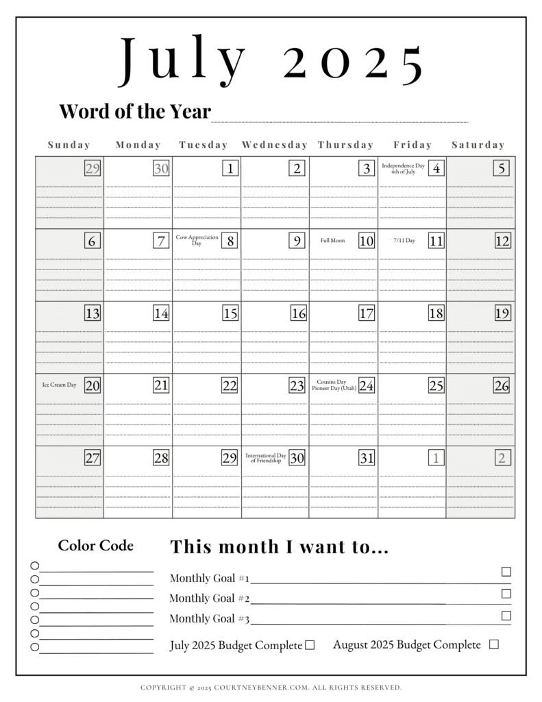 july 2025 calendar printable with holidays