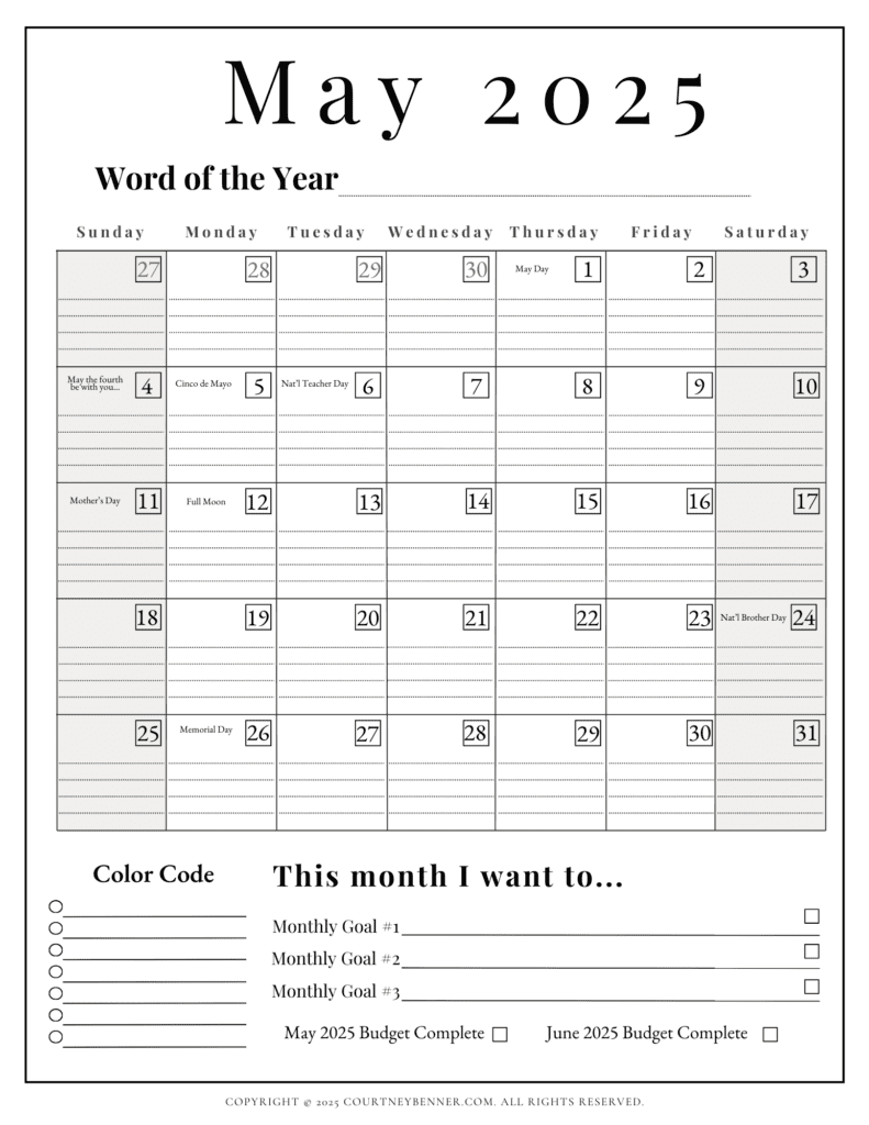 may 2025 calendar printable with holidays