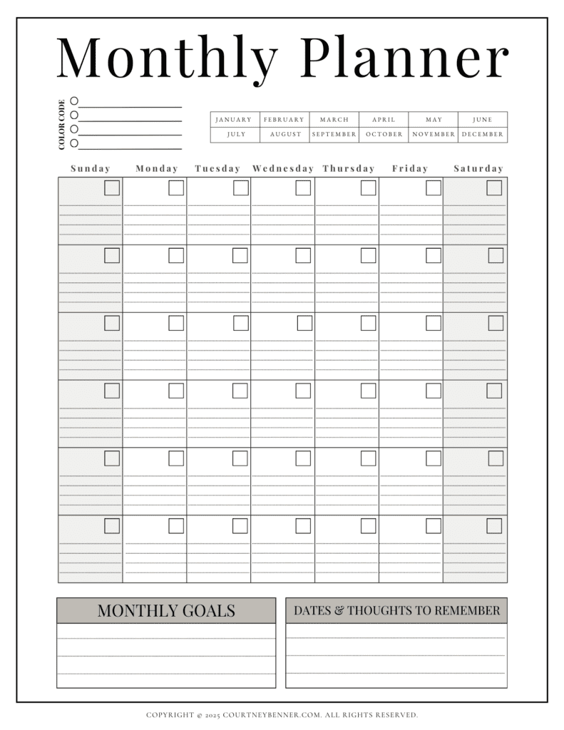 monthly planner printable